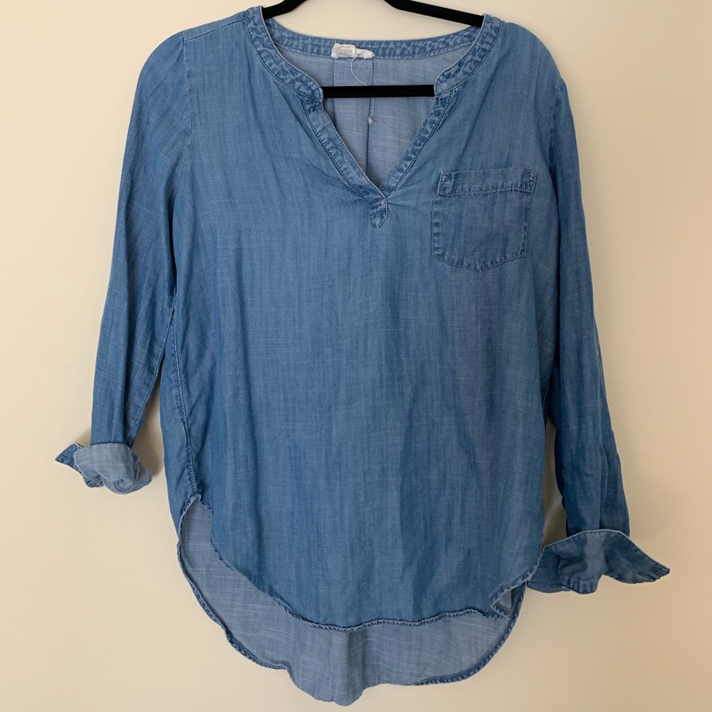 Denim half button up blouse